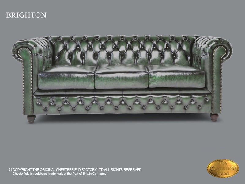 Chesterfield 3 Seater Sofa Brighton Antique Green Leather