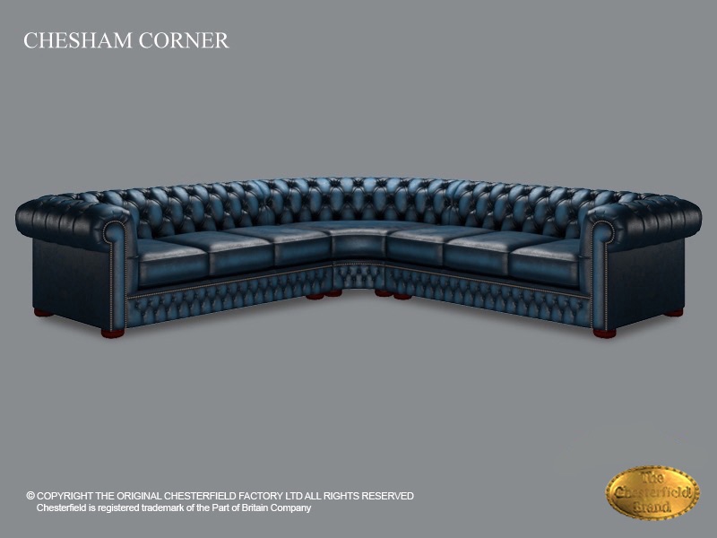 Bright Blue Leather Chesterfield Sectional Sofa Baci Living Room